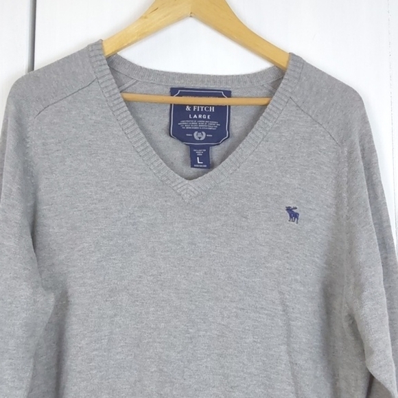 Abercrombie & Fitch Mens Soft Vneck Gray Preppy Y2k Sweater Vintage Sz.L - Picture 2 of 5